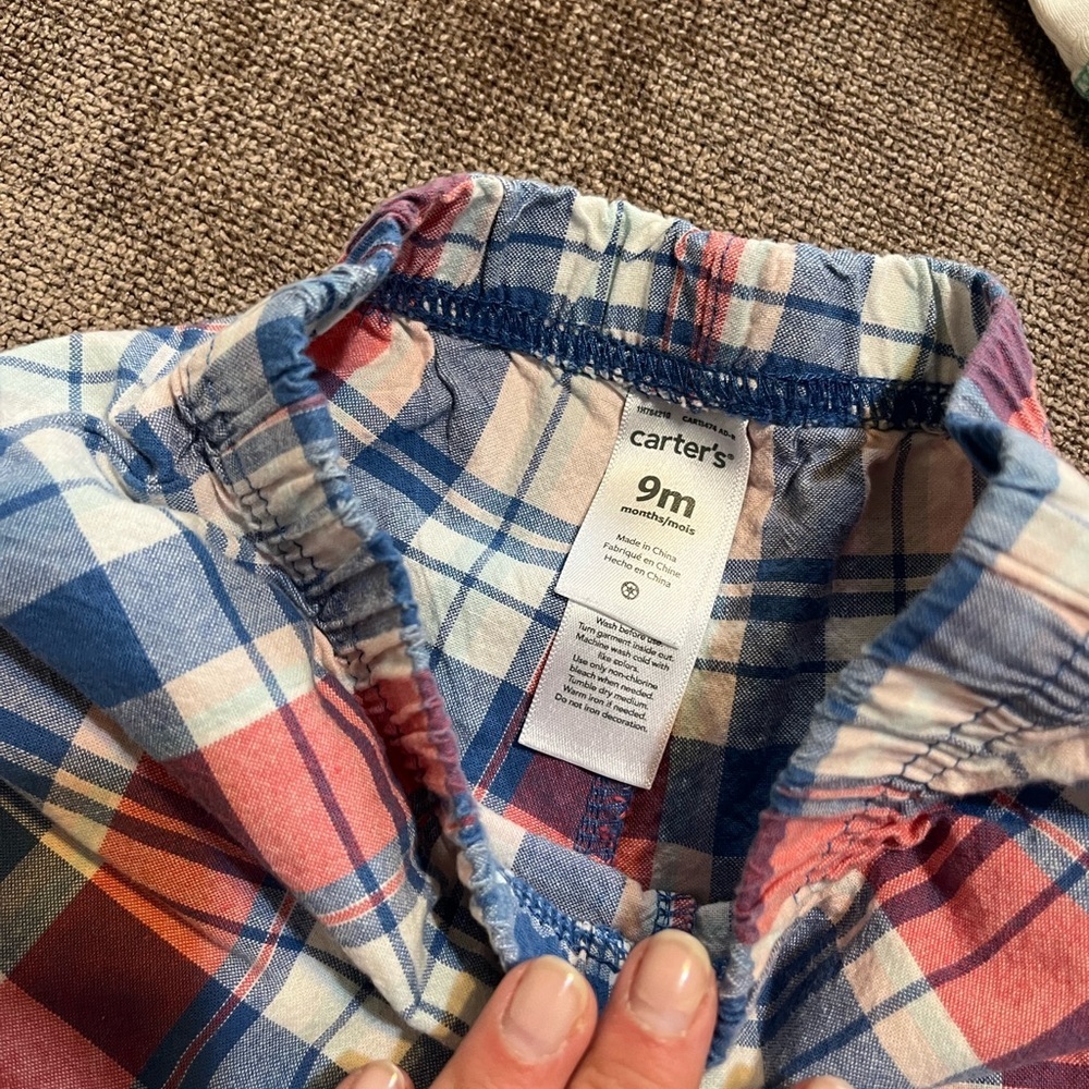 9 Month Baby Bundle: Plaid Shorts, Skeleton Onesie and Sea Life One Piece Set - Picture 5 of 9